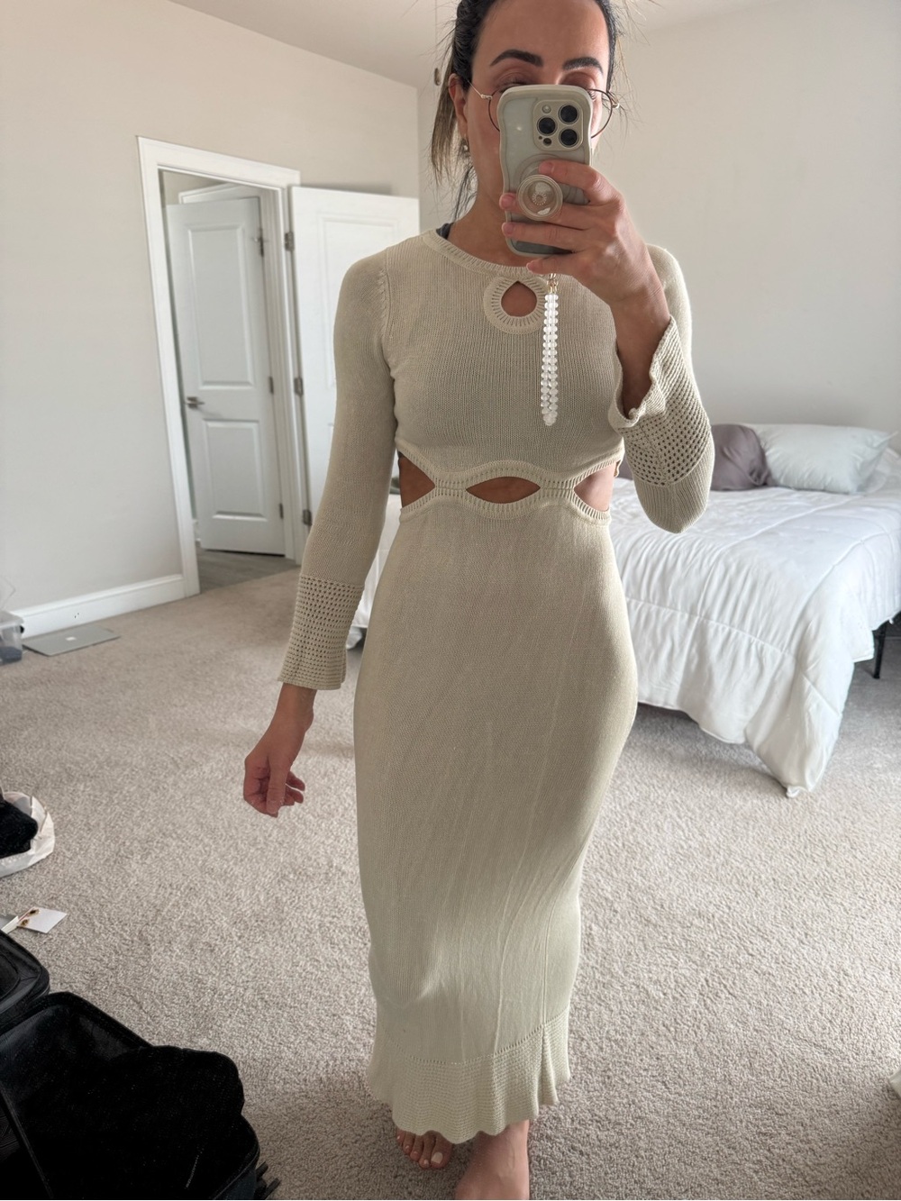 Long Sleeve Cutout Maxi Dress in Cream (size S but fits like XS)